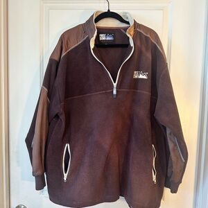 First Down Vintage Polar Fleece 1/4 Zip Brown Pullover Sweater, Size XL